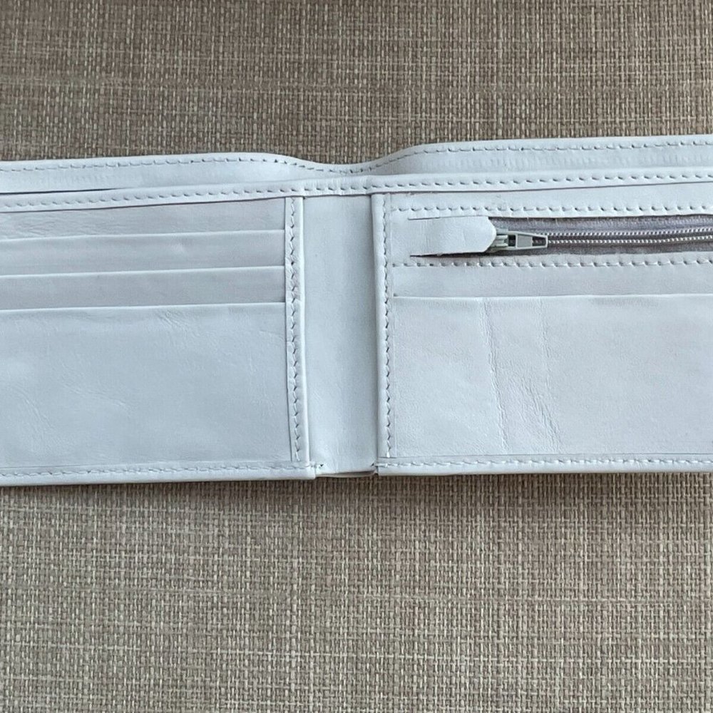 White Wallet Billfold Handmade Card Holder Bofold Genuine Leather Wallet